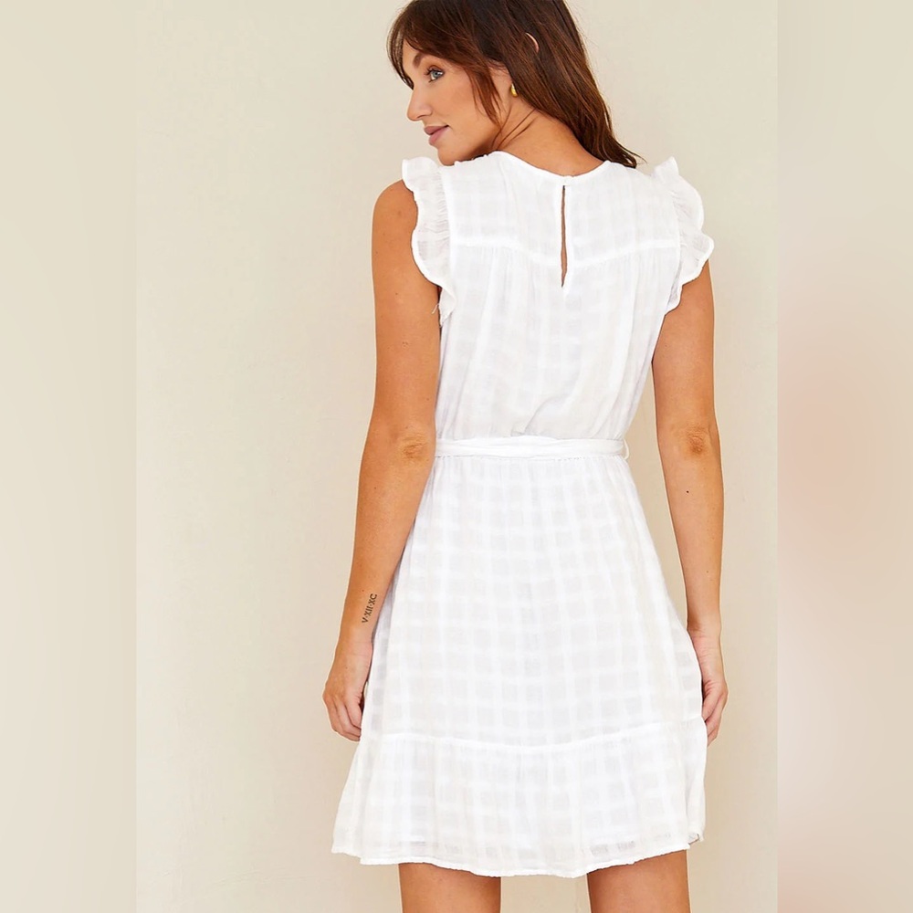 Bella Dahl Women's Belted Tiered Ruffle Sleeveless Dress Mini White Size Small - Picture 2 of 7